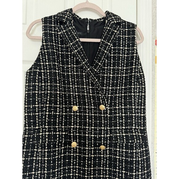 NWOT Talbots Double Breasted Tweed Mini Petite Size 10 Dress V Neck Black White - Picture 7 of 11